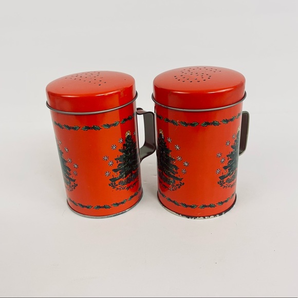 Vintage Christmas Tree Tin Salt Pepper Shakers - Picture 3 of 14